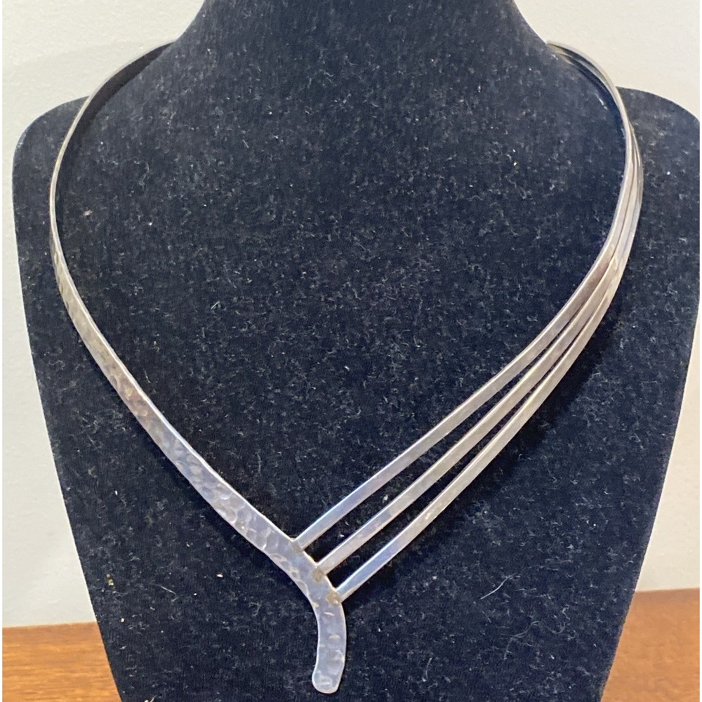 Vtg 925 Sterling Silver I.W. Taxco Mexico Modernist Angular Collar Necklace 34gm